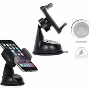 Car phone mount with a sleek black design.