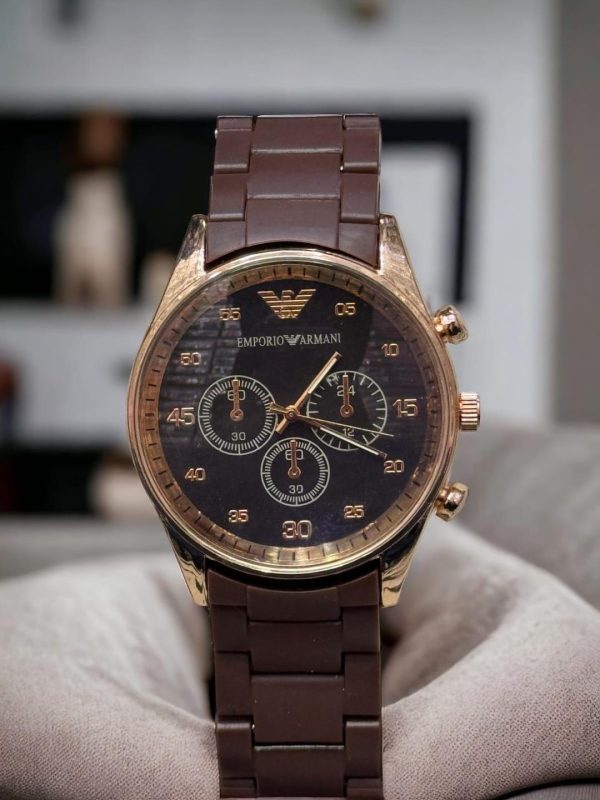 Men's Casual Analogue Watch by Emporio Armani – Quartz movement, brown dial.