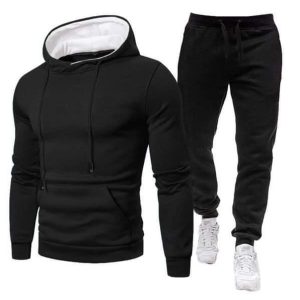 2 Pcs Fleece Plain Hoodie Tracksuit for Men - Perfect Winter Wear