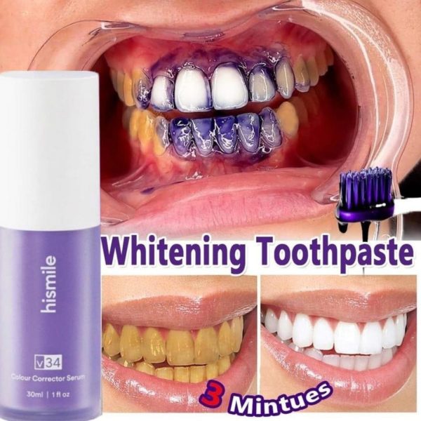 Teeth Whitening Toothpaste – Purple liquid toothpaste for a brighter smile.