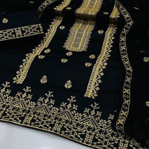 Women's Unstitched Cotton Embroidered Suit front view