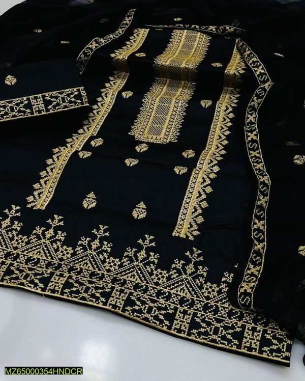 Women's Unstitched Cotton Embroidered Suit front view