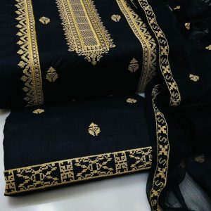 Ladies Unstitched Embroidered Dress with chiffon dupatta