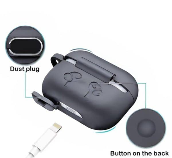 Protective Grey Silicone AirPods Case with Easy Carabiner Attachment