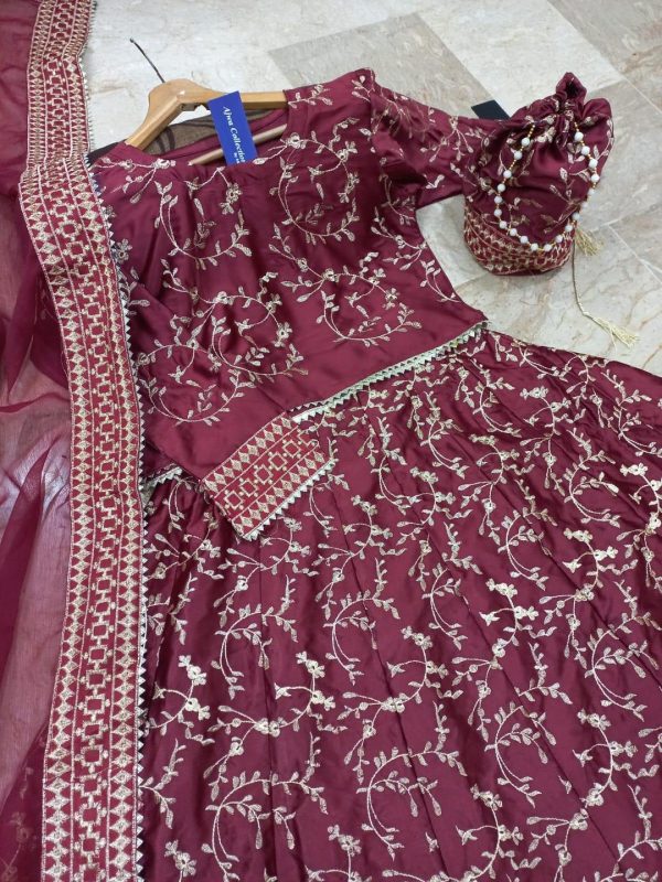 Stunning Embroidered Silk Lehenga - Complete Outfit in Maroon