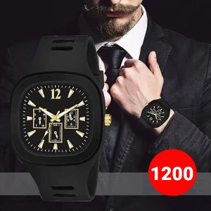 Stylish Black Silicone Strap Watch For Men With Square Dial