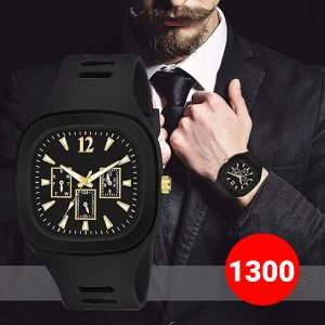 Stylish Black Silicone Strap Watch For Men With Square Dial