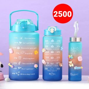 3 Pack Water Bottles With 2l Large Bottle 700ml Portable Bottle And 300ml Mini Bottle Motivational (Random Color)