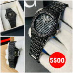 Black Stone / Blacked Iced Out Stain-less Steel Chain Watch For Men's Fashion (Black Color With Box)