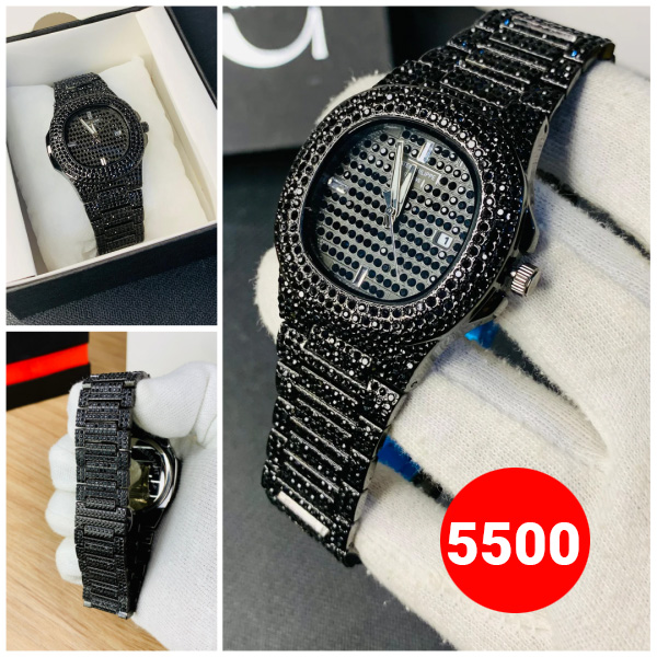 new-watch-collection-black-stone-blacked-iced-out-stain-less-steel-chain-watch-for-mens-fashion-black-color-with-box - 1 price 2