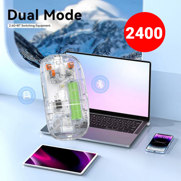 rgb-wireless-transparent-mouse-dual-mode-rechargeable-mouse-with-led-lights - 1 price 2