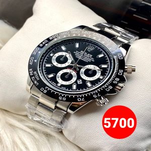 Rolex Daytona Rotating Bezel Quartz Machine | Quartz Chronograph Movement Silver Stainless Steel Strap Watch With Master Lock For Men (Without Box)