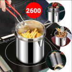 Stainless Steel Deep Fryer Pot With Strainer – Heavy-duty Frying Pan For Home Kitchen Use – 1200ml Oil Capacity