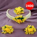 Artificial Flower Flower Jewelry Set Pearl Choker Necklace With Maang Tikka Earrings Floral Handmade Perfect For Mehndi, Mayon, Or Haldi Ceremonies